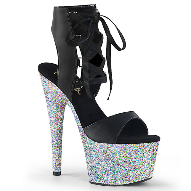 ADORE-700-14LG - Blk Faux Leather/Slv Multi Glitter