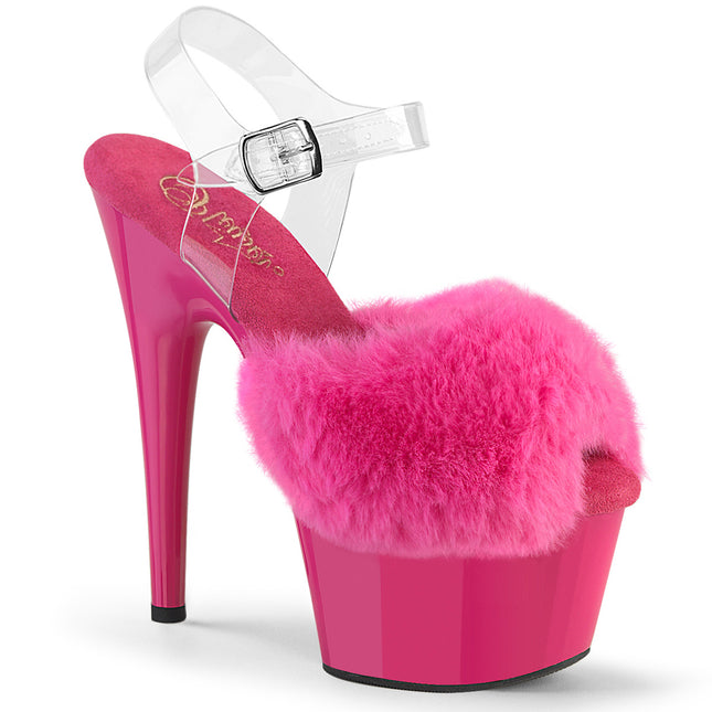 ADORE-708FUR - Fuchsia Faux Fur-Clr TPU/Fuchsia