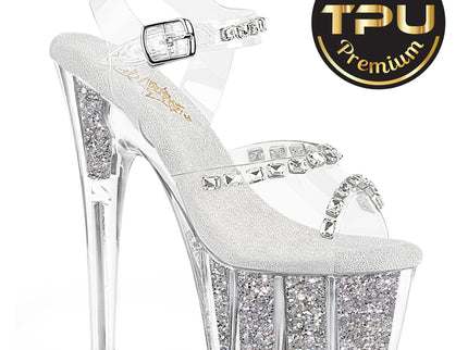 ADORE-708PREM-STNG - Clr TPU/Slv Glitter Ins