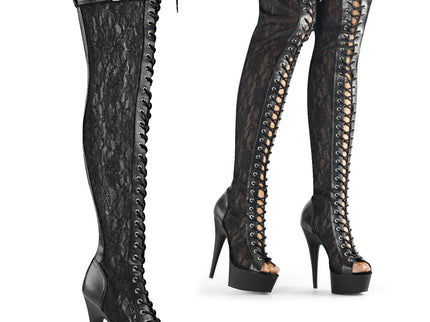 DELIGHT-3025ML - Blk Faux Leather-Mesh-Lace/Blk Matte