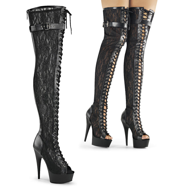 DELIGHT-3025ML - Blk Faux Leather-Mesh-Lace/Blk Matte