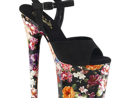 FLAMINGO-809WR - Blk Faux Suede/Flower Print Wrapped